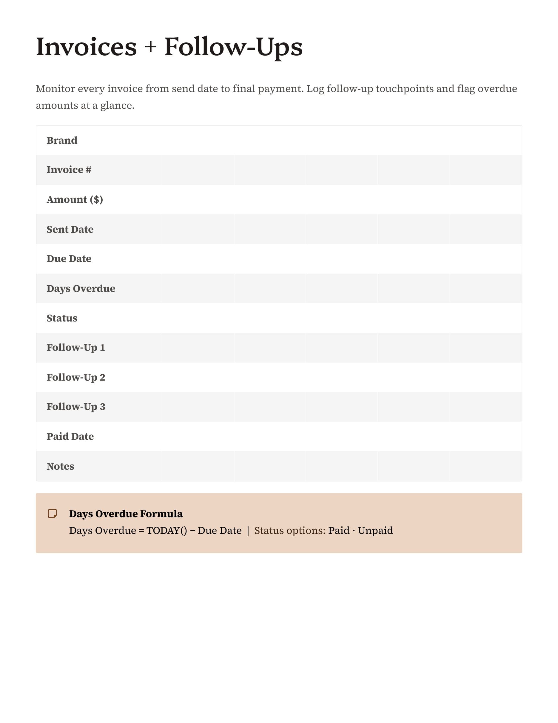 brand deals tracker template due date page preview