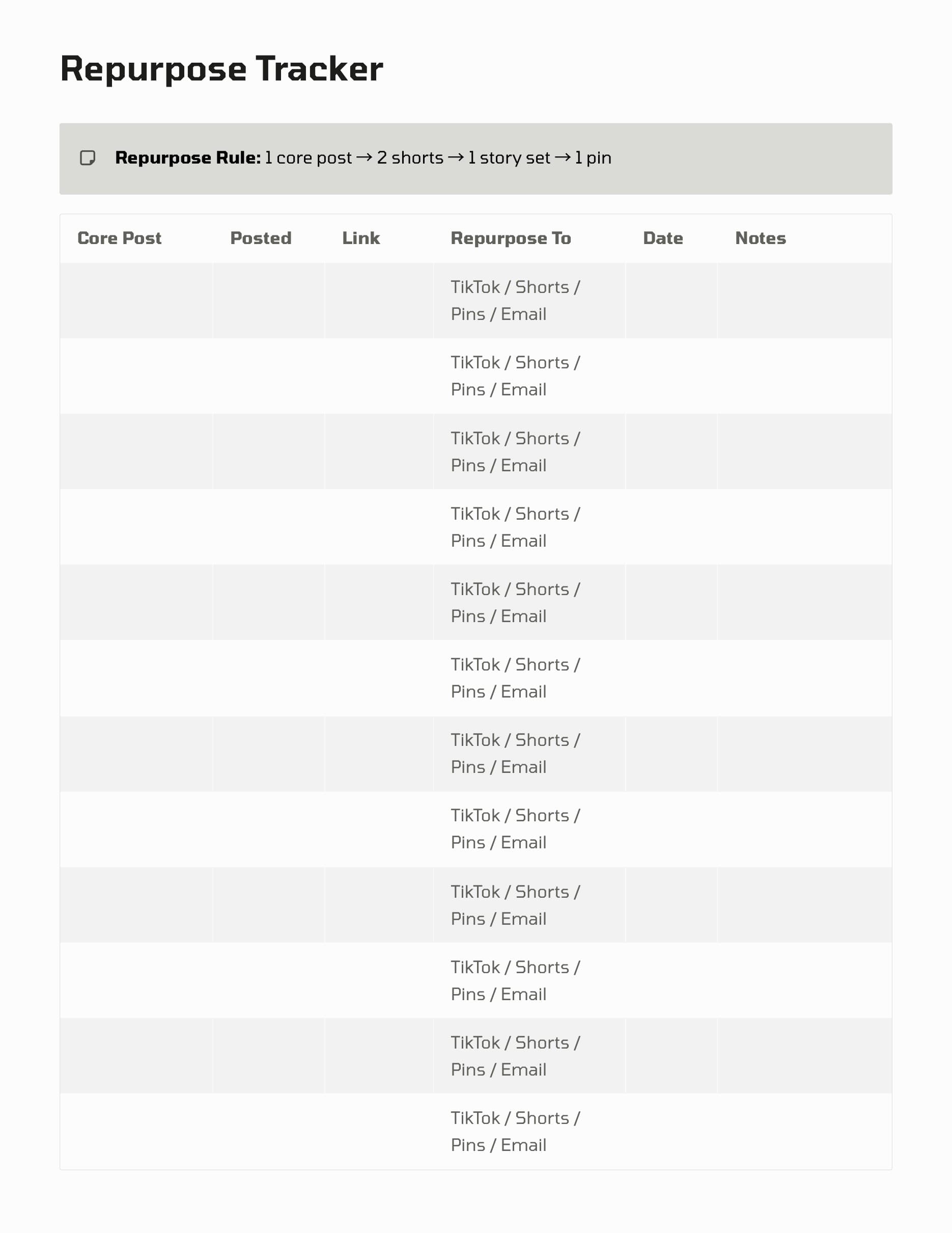 content planner PDF filming plan page preview