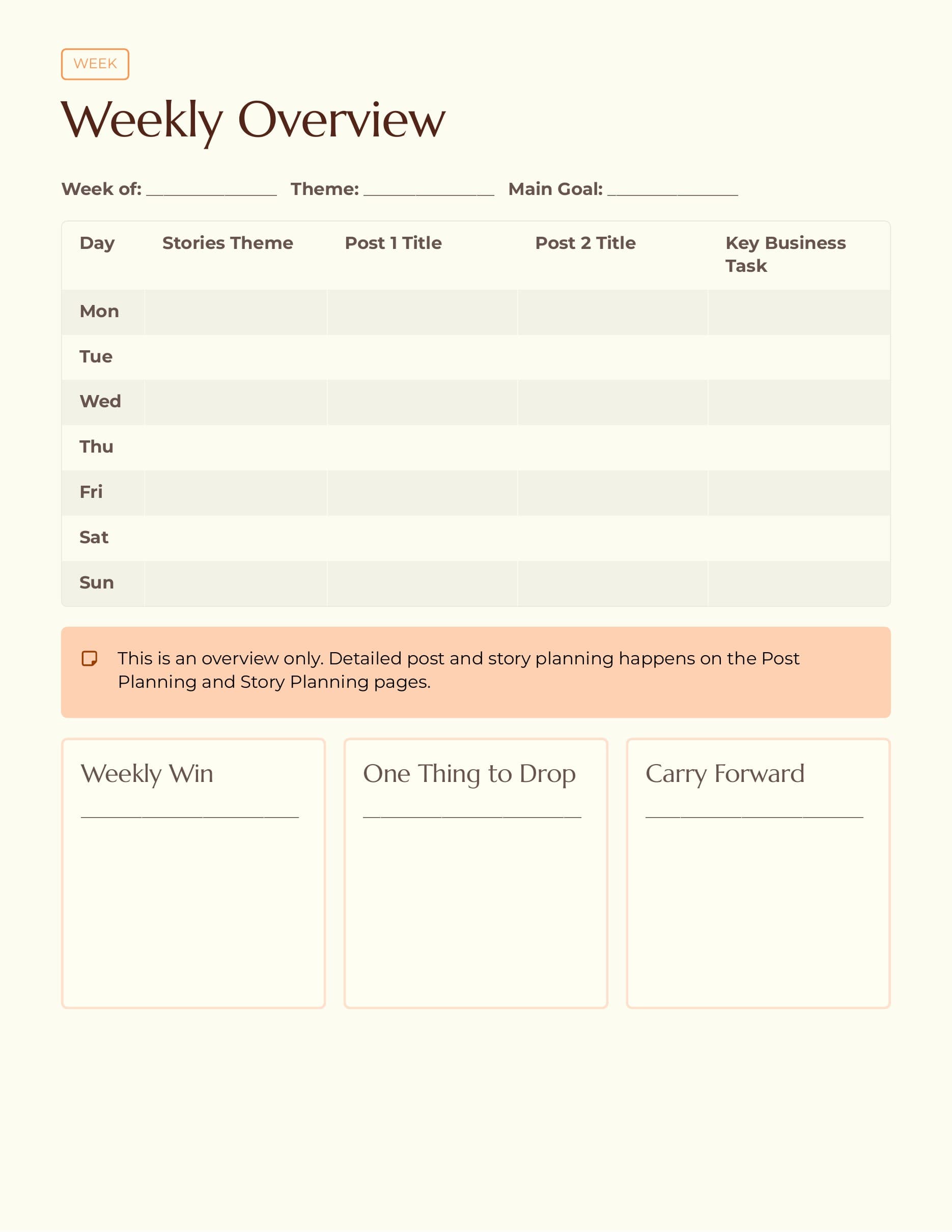Goodnotes content planner PDF weekly page preview